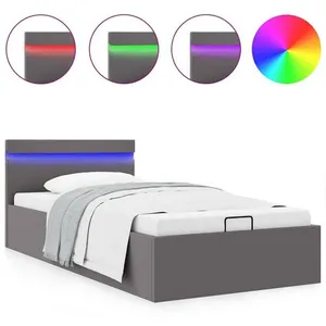 vidaXL Cadre de lit à rangement avec LED Gris Similicuir 90x200 cm pas cher