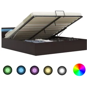 vidaXL Cadre de lit à rangement avec LED gris similicuir 160x200 cm pas cher