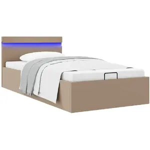 vidaXL Cadre de lit à rangement et LED Cappuccino Similicuir 90x200 cm pas cher