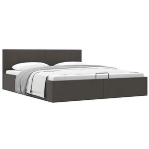 vidaXL Cadre de lit à stockage hydraulique Gris foncé Tissu 180x200 cm pas cher