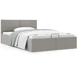 vidaXL Cadre de lit à stockage hydraulique Gris clair Tissu 140x200 cm pas cher