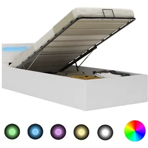 vidaXL Cadre de lit à rangement avec LED blanc similicuir 90x200 cm pas cher