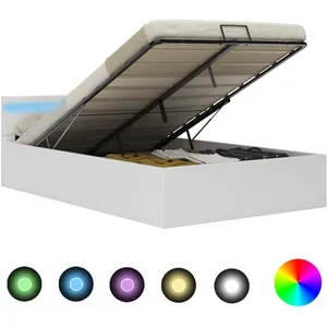 vidaXL Cadre de lit à rangement avec LED blanc similicuir 140x200 cm pas cher