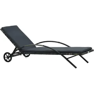 Comparateur de prix : vidaXL Chaise longue avec coussin et roues Résine tressée Anthracite