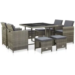 Comparateur de prix : vidaXL Mobilier à dîner de jardin 9pcs et coussins Résine tressée Gris