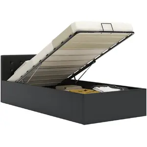 vidaXL Cadre de lit à rangement hydraulique Noir Similicuir 90x200 cm pas cher