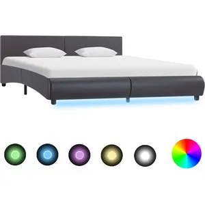 vidaXL Cadre de lit avec LED Gris Similicuir 180 x 200 cm pas cher