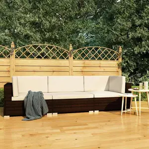 Comparateur de prix : vidaXL Salon de jardin 3 pcs avec coussins Résine tressée Marron