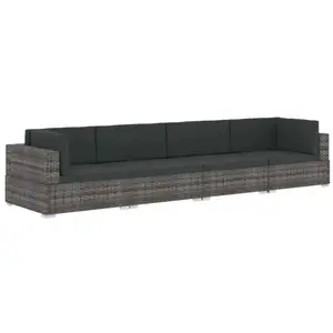 vidaXL Salon de jardin 4 pcs avec coussins Résine tressée Gris pas cher