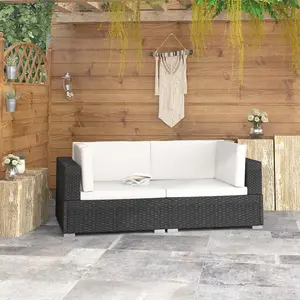 vidaXL Chaises d'angles 2 pcs avec coussins Résine tressée Noir pas cher