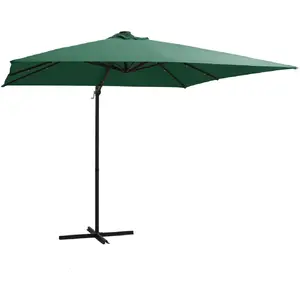 vidaXL Parasol déporté avec LED et mât en acier 250x250 cm Vert pas cher