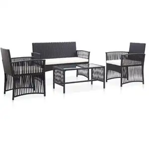 vidaXL Salon de jardin 4 pcs avec coussin Résine tressée Noir pas cher
