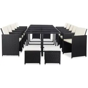 Comparateur de prix : vidaXL Salon de jardin 15 pcs avec coussins Résine tressée Noir
