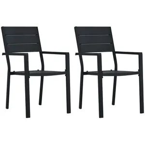 vidaXL Chaises de jardin 2 pcs Noir PEHD Aspect de bois pas cher