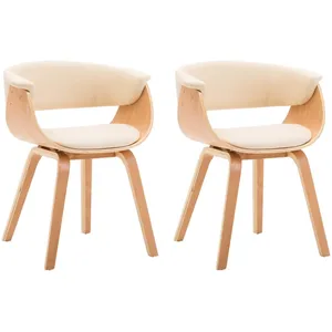 vidaXL Chaises à manger lot de 2 crème bois courbé et similicuir pas cher