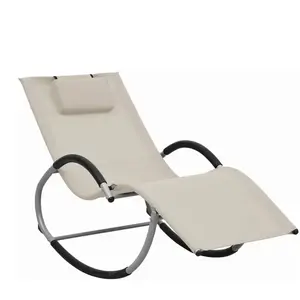 vidaXL Chaise longue avec oreiller Crème Textilène pas cher