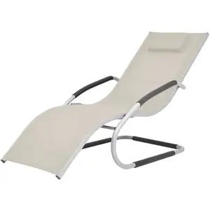vidaXL Chaise longue avec oreiller Aluminium et textilène Crème pas cher
