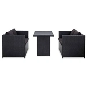 vidaXL Salon de jardin 3 pcs avec coussins Résine tressée Noir pas cher