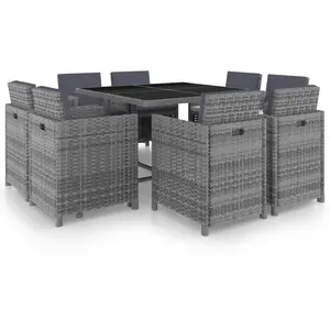 vidaXL Salon de jardin 9 pcs avec coussins Résine tressée Anthracite pas cher