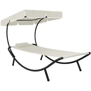 vidaXL Chaise longue de jardin avec auvent et oreiller Blanc crème