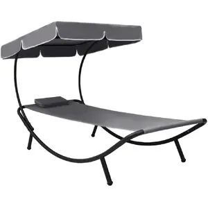 Comparateur de prix : vidaXL Lit de repos d'extérieur avec auvent et oreiller Gris