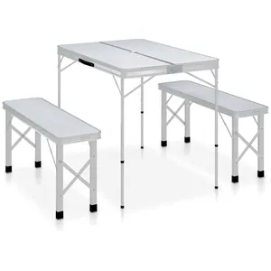 Comparateur de prix : vidaXL Table de camping pliable avec 2 bancs Aluminium Blanc