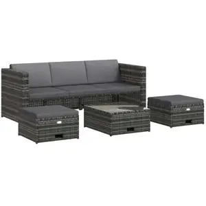 vidaXL Salon de jardin 4 pcs avec coussins Résine tressée Gris pas cher