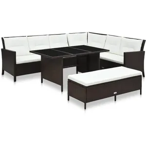 vidaXL Salon de jardin 3 pcs avec coussins Résine tressée Marron pas cher