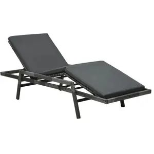 vidaXL Chaise longue avec coussin Résine tressée Gris pas cher