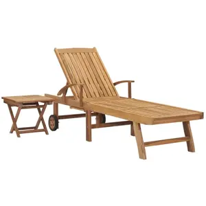 vidaXL Chaise longue avec table Bois de teck solide pas cher