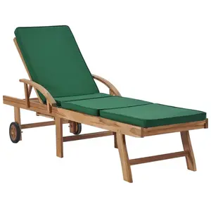 vidaXL Chaise longue avec coussin Bois de teck solide Vert pas cher