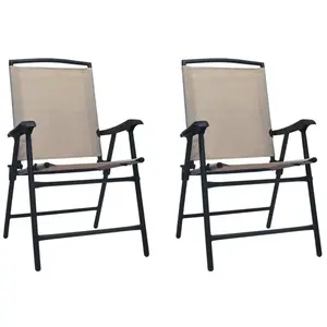 vidaXL Chaises de jardin pliables 2 pcs Textilène Taupe pas cher