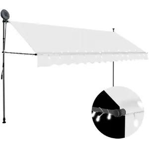 vidaXL Auvent manuel rétractable avec LED 350 cm Crème pas cher