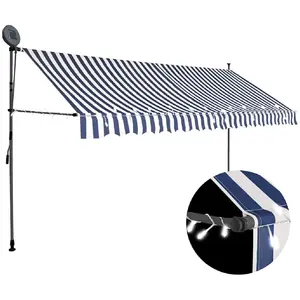 Comparateur de prix : vidaXL Auvent manuel rétractable avec LED 350 cm Bleu et blanc