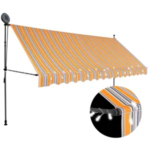 Comparateur de prix : vidaXL Auvent manuel rétractable avec LED 400 cm Jaune et bleu