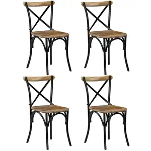 vidaXL Chaises à dossier croisé lot de 4 noir bois de manguier massif pas cher