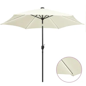 vidaXL Parasol avec LED et mât en aluminium 300 cm Blanc sable pas cher