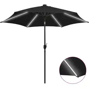 vidaXL Parasol avec LED et mât en aluminium 300 cm Noir pas cher