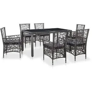 Mobilier à dîner d'extérieur 7 pcs Résine tressée Gris Vidaxl Grey pas cher
