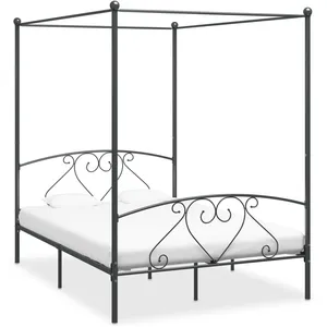 vidaXL Cadre de lit à baldaquin Gris Métal 160 x 200 cm pas cher
