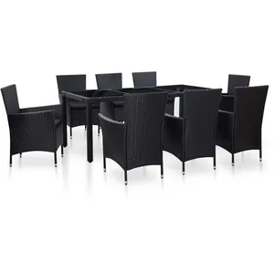vidaXL Ensemble à dîner d'extérieur 9 pcs Résine tressée Noir pas cher