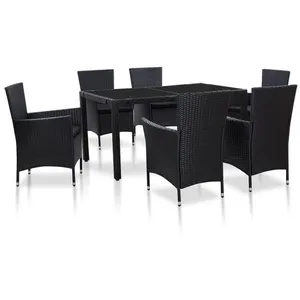 vidaXL Ensemble à dîner d'extérieur 7 pcs Résine tressée Noir pas cher