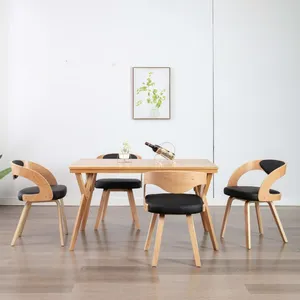 vidaXL Chaises à manger lot de 4 noir bois courbé et similicuir pas cher