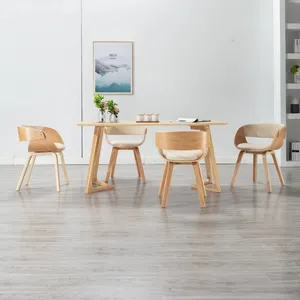 vidaXL Chaises à manger lot de 4 crème bois courbé et similicuir pas cher