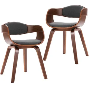 vidaXL Chaises à manger lot de 2 bois courbé et tissu gris pas cher