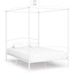 vidaXL Cadre de lit à baldaquin Blanc Métal 140 x 200 cm pas cher