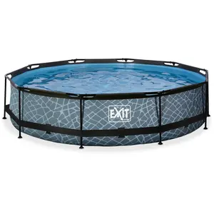 Piscine EXIT Stone ø360x76cm avec pompe filtrante - griseVendu parcdiscount