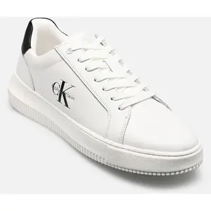 Calvin Klein Baskets Homme Chunky Mono en Cuir, Blanc (Bright White/Black), 44 pas cher