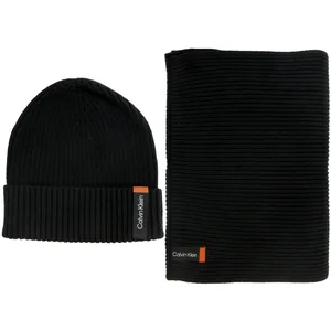 Calvin Klein Soft Giftset Classic Cotton Rib Scarf + Beanie CK Black [192720] -  écharpe coffret thematique pas cher