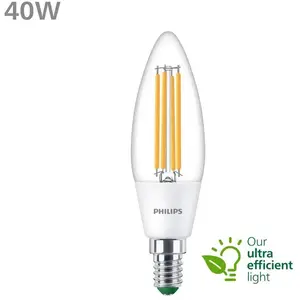 Philips ampoule LED Flamme classe A, 40W, 3000K Blanc, transparente, verre pas cher